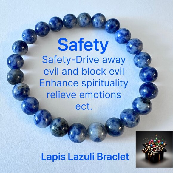 🆕 Natural Lapis Lazuli Beaded Bracelet For Men/Women - 19cm Perimeter 8mm Beads - Picture 4 of 5